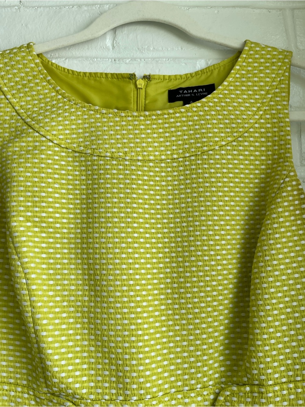 Tahari ASL Bright Chartreuse Textured Sheath Dress - Picture 6 of 9